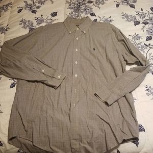 Polo Ralph Lauren Micro Check Long Sleeve Button Down Shirt Sz. M Tan, Navy,Wine